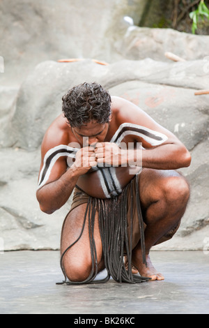 A traditional aboriginal display at the Tjapukai Aboriginal Park near Cairns, Queensland, Australia. Stock Photo