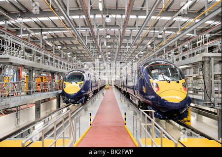 New high speed trains are prepared for use by the Go Ahead Group on their new routes into St Pancras in the Hitachi factory Stock Photo