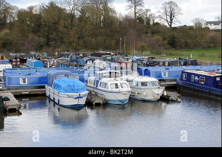 Boats moored at Ellesmere Marina in north Shropshire uk Stock Photo