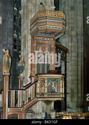 Canterbury Kent England Canterbury Cathedral Carved and painted Gothic Revival Pulpit Stock Photo