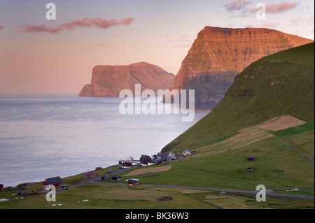 Village of Trollanes on Kalsoy, Kalsoy Island, Nordoyar, Faroe Islands Stock Photo