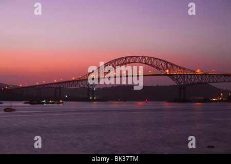 Bridge of the Americas at sunset, Panama City, Panama, Central America Stock Photo