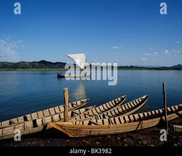 Boat on the Kaladan river in Arakan, Myanmar (Burma), Asia Stock Photo