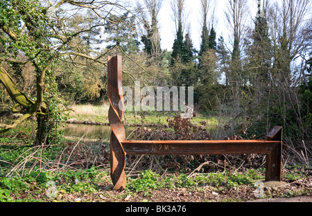 Two mile marker sign on the Marriott's Way long distance path and cycle path at Hellesdon, Norfolk, United Kingdom. Stock Photo