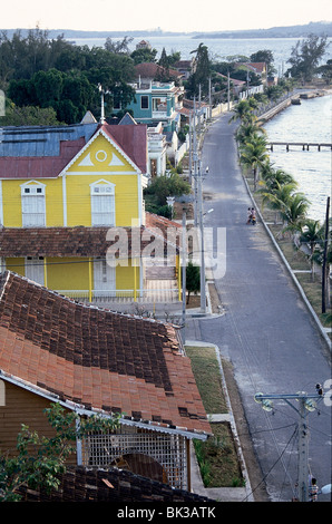 Colorful houses along Punta Gorda, the narrow strip of land that extends into Cienfuegos Bay, Cuba
