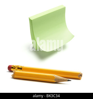 Post It Notepad and Broken Pencil Stock Photo