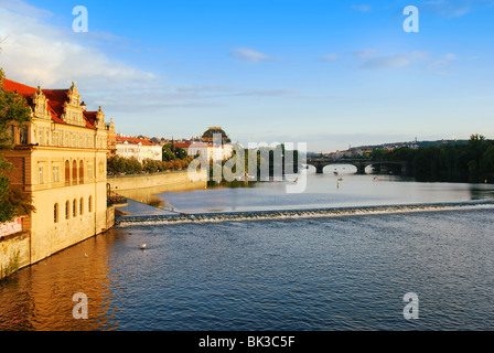 Vltava river view from Charles bridge in Prague Stock Photo