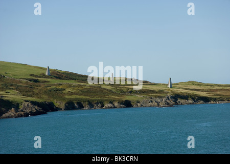 Carmel Head and Beacon Pylon from the Anglesey coastal path, North Wales Stock Photo