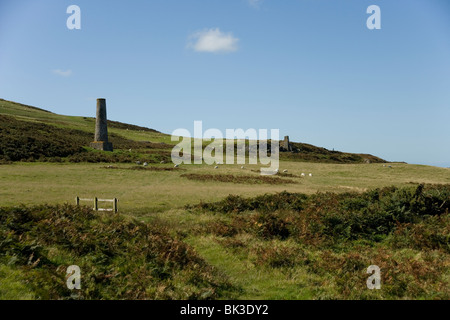 Carmel Head and Beacon Pylon from the Anglesey coastal path, North Wales Stock Photo