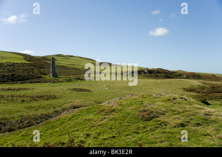 Carmel Head and Beacon Pylon from the Anglesey coastal path, North Wales Stock Photo