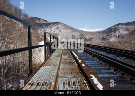 Crawford Notch State Park - Frankenstein Trestle during the winter months. Located in the White Mountains, New Hampshire USA Stock Photo