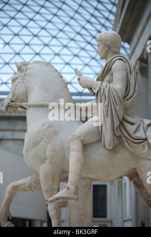 British Museum Marble statue of a youth on horseback and ceiling, London, UK Stock Photo