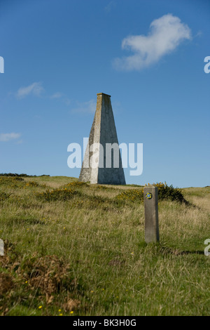 Carmel Head and Beacon Pylon from the Anglesey coastal path, North Wales Stock Photo