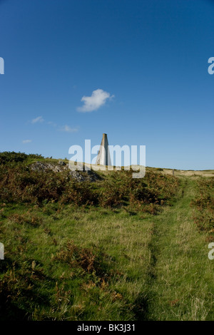 Carmel Head and Beacon Pylon from the Anglesey coastal path, North Wales Stock Photo