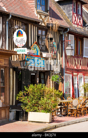 Creperie and bar in the pretty village of  Beuvron en Auge, Pays d'Auge, Calvados Normandy, France Stock Photo