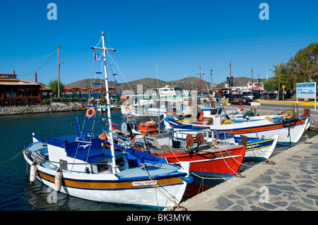 Fishing Boats in Elounda Harbour, Crete, Greece Stock Photo