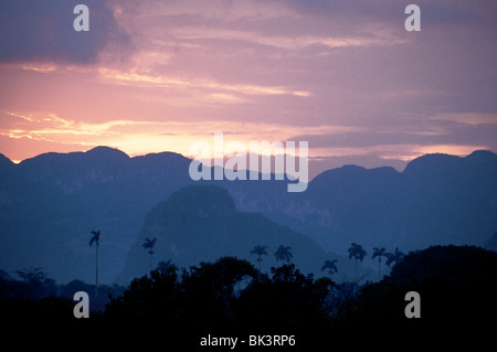 Sunset over Vinales Valley, Pinar del Rio District, Cuba Stock Photo