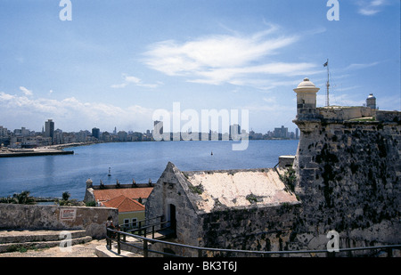 The 18th-century fortress complex Fortaleza de San Carlos de la Cabaña (Fort of Saint Charles) and a view of Havana Harbor, Cuba Stock Photo