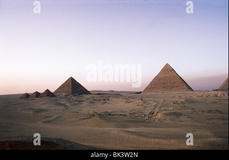 The Giza Pyramid Complex, also called the Giza Necropolis, on the Giza Plateau in Greater Cairo, Egypt Stock Photo