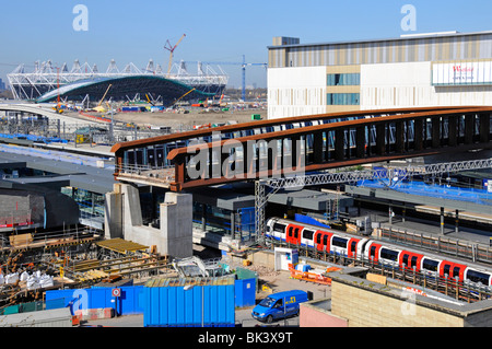 Stratford railway station Westfield center and 2012 Olympic construction site Stock Photo