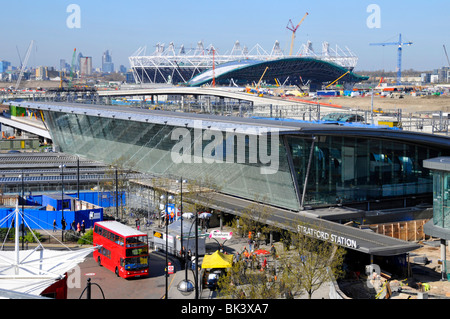 Stratford railway station Westfield center and 2012 Olympic construction site Stock Photo