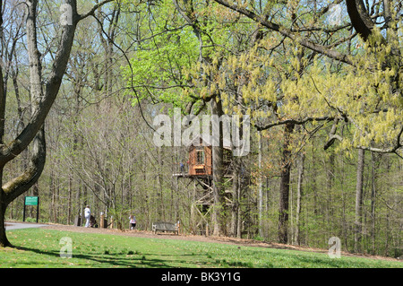 A treehouse at Longwood Gardens in Kennett Square, Pa. The estate's woods, gardens and conservatory are a tourist attraction. Stock Photo