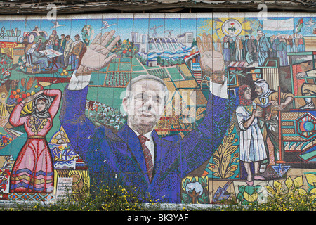 Image of former president of Syria, Hafez al-Assad. It is made from mosaic on a building. Stock Photo