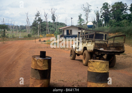 Entrance and guard house to mining camp in the Amazonas State, of Venezuela, South America Stock Photo
