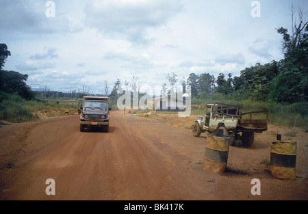 Entrance and guard house to mining camp, Venezuela Stock Photo