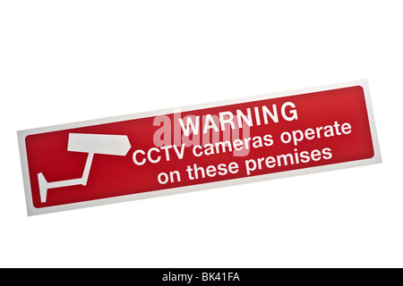 Red warning sticker CCTV cameras operate on these premises Stock Photo