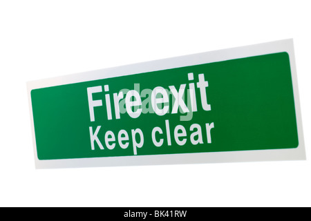 Green warning sticker Fire Exit Keep Clear Stock Photo