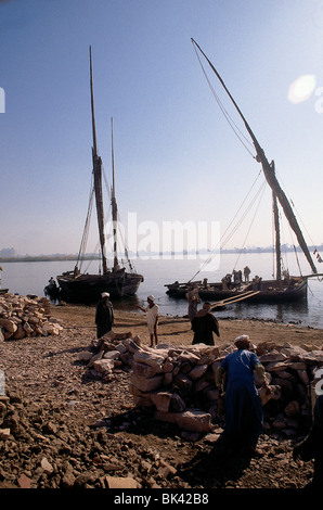 Loading Felucca Boats along the Nile, Egypt Stock Photo