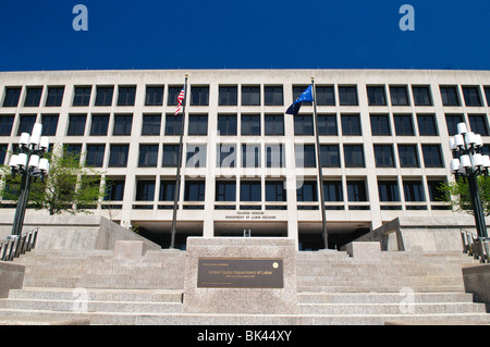 WASHINGTON DC, United States — The Frances Perkins Department of Labor Building, named after the first woman to serve as a U.S. Cabinet member, stands as a prominent example of federal architecture in downtown Washington DC. This neoclassical structure, part of the Federal Triangle complex, houses the headquarters of the U.S. Department of Labor and serves as a testament to Perkins' influential role in shaping American labor policy during the New Deal era. Stock Photo