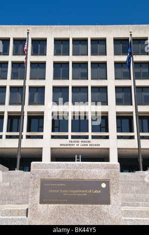 WASHINGTON DC, United States — The Frances Perkins Department of Labor Building, named after the first woman to serve as a U.S. Cabinet member, stands as a prominent example of federal architecture in downtown Washington DC. This neoclassical structure, part of the Federal Triangle complex, houses the headquarters of the U.S. Department of Labor and serves as a testament to Perkins' influential role in shaping American labor policy during the New Deal era. Stock Photo