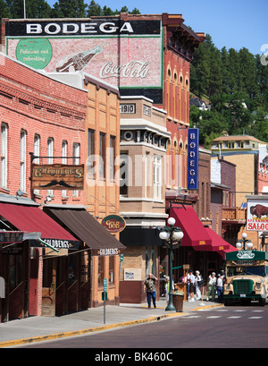 Main Street in Midwestern frontier and gambling town Deadwood City South Dakota, the place where Wild Bill Hickok was shot. Stock Photo