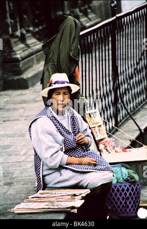 Portrait of an indigenous woman working as a street vendor in Quito, Ecuador Stock Photo
