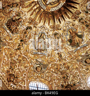 Gold leaf dome Chapel of Rosary Church of Santo Domingo in Puebla Mexico built in 1690 example of Mexican baroque architecture Stock Photo