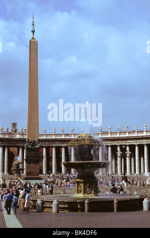 Vatican Obelisk & fountain in Piazza St Peter Vatican City Rome Italy - obelisk was brought to Rome from Heliopolis by Caligula Stock Photo