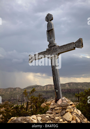 Wooden cross in cemetery Terlingua Texas USA Stock Photo