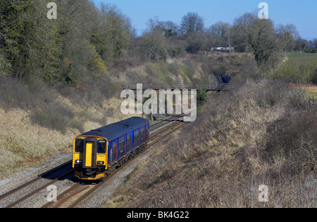 First Great Western 150 261 passes through Wickwar (Gloucestershire) with a Weymouth bound service on 05/03/2010. Stock Photo