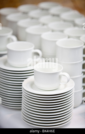 Premium Photo  Lot of white porcelain coffee cups and large big thermos on  the table in outdoors summer party