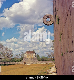 Mayan Pelote Ball Hoop, Sports Stadium, and Temple in Chichen Itza, Mexico Stock Photo