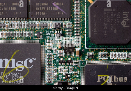 Close up of computer chips and electrical circuits Stock Photo