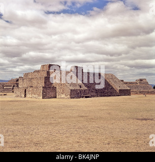 Step pyramid at the pre-columbian site of Monte Alban in the State of Oaxaca, Mexico Stock Photo