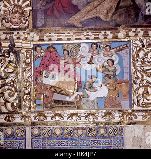 17th century relief sculpture of the nativity scene in the Chapel of the Rosary, Church of Santo Domingo, Puebla, Mexico Stock Photo