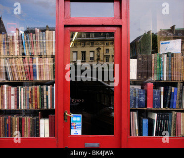 Red exterior window and door of book shop window Stock Photo