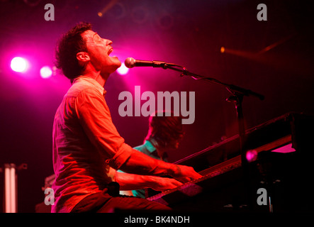 Paul Meany of Mute Math performs during a concert. Stock Photo