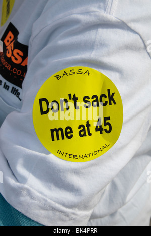 Badge on the sleeve of British Airways cabin crew member protesting during the industrial action of March 2010. Stock Photo
