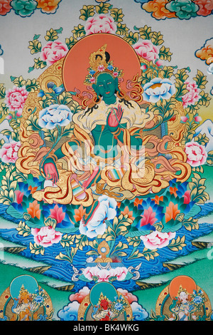 Painting of Green Tara, Buddhist symbol of prosperity, Kopan monastery, Kathmandu, Nepal, Asia Stock Photo