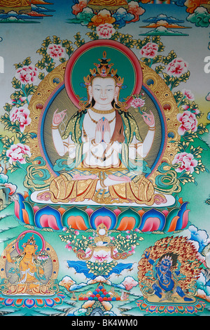 Painting of Avalokitesvara, the Buddha of Compassion, Kathmandu, Nepal,  Asia Stock Photo